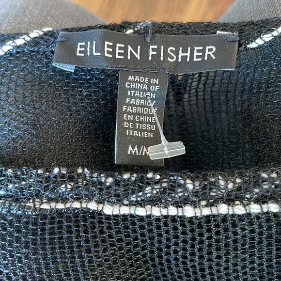 Eileen Fisher Black & White Illusion Mesh Top Organic Linen - Picture 4 of 10